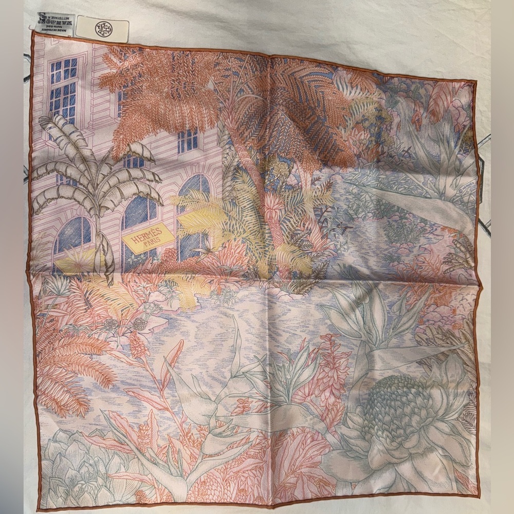 HERMES FAUBOURG TROPICAL DETAIL Twill Silk Gavroche 45 x 45 UNWORN!